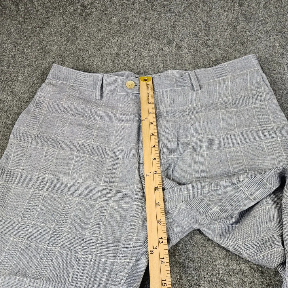 Banana Republic Mens 36 Tailored Linen Blend Plaid Dress Pants Blue White